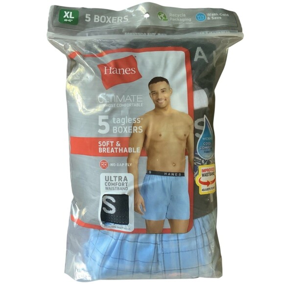 Hanes Mens Yarn Dyed Exposed Comfort Waistband Tagless Boxers Size XL 5 Count - Picture 1 of 9